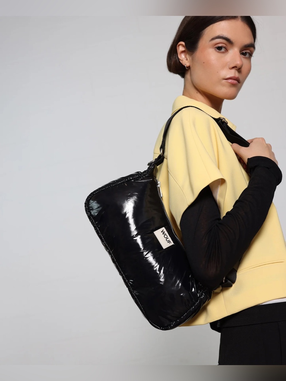 🆕 WOUF Nuit Black Glossy Shoulder Bag NWT